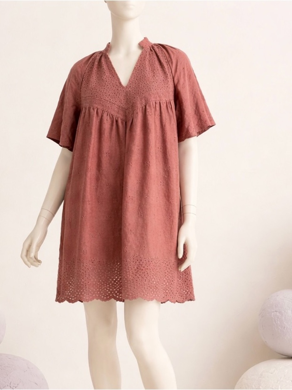 Magaschoni Mauve Eyelet Linen Dress